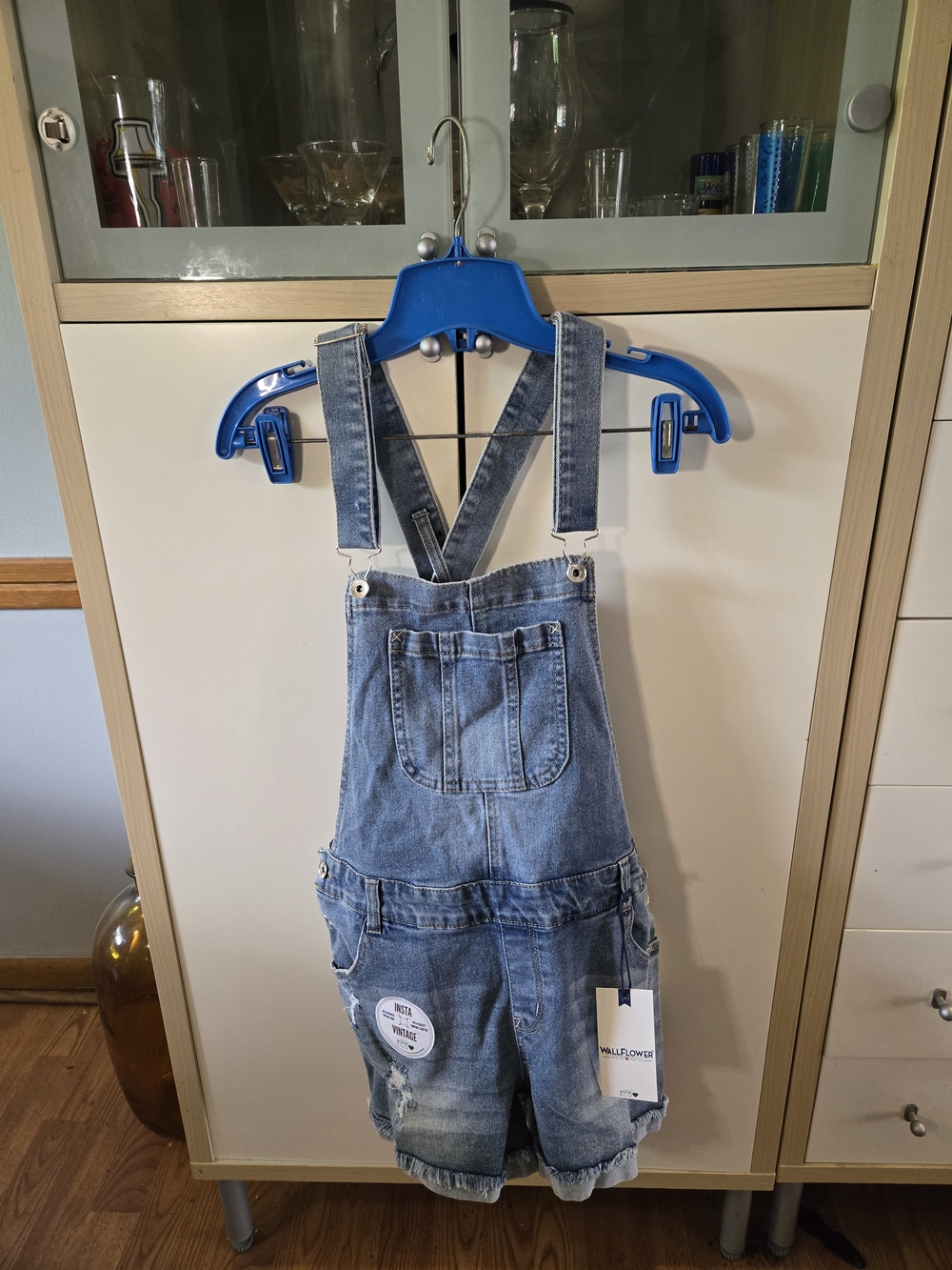 WallFlower Light Blue Denim Overalls Shorts